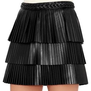 Intermix Farrah pleated leather skirt